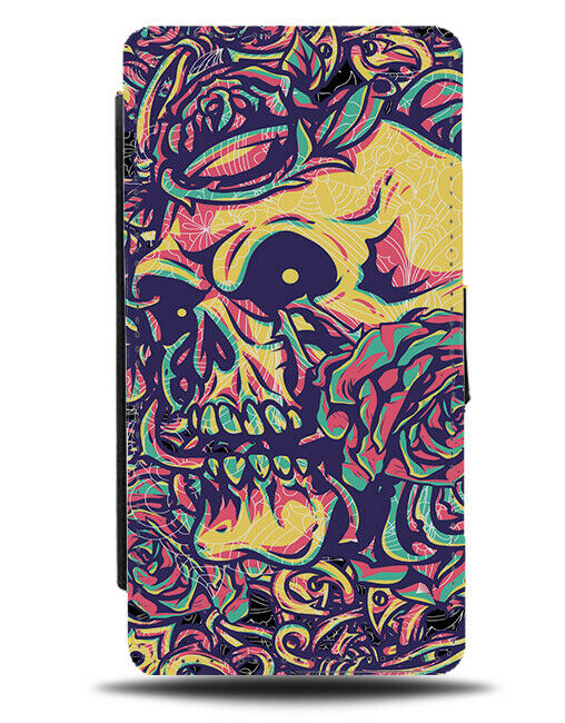 Colourful Snake Skull Flip Wallet Phone Case Multicolour Dead Zombie Head E324