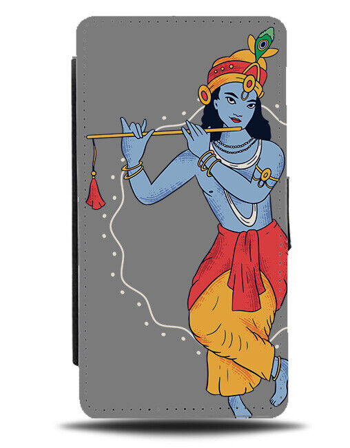 Blue Hindu God Flip Wallet Case Gods Flute Playing Flutes Gift Present J583