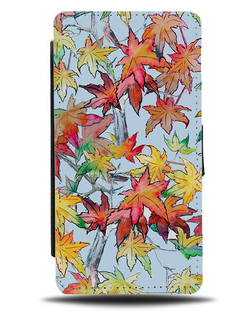 Stylish Floral Leaves Flip Wallet Case Falling Leafs Leaf Pattern Print G183