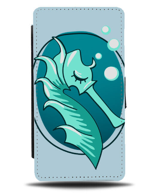 Cartoon Neon Blue Seahorse Flip Wallet Case Sea Horse illustration K250