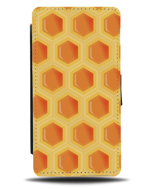 Honey Pattern Flip Wallet Case Shapes Print Beehive Honeycomb Orange E543