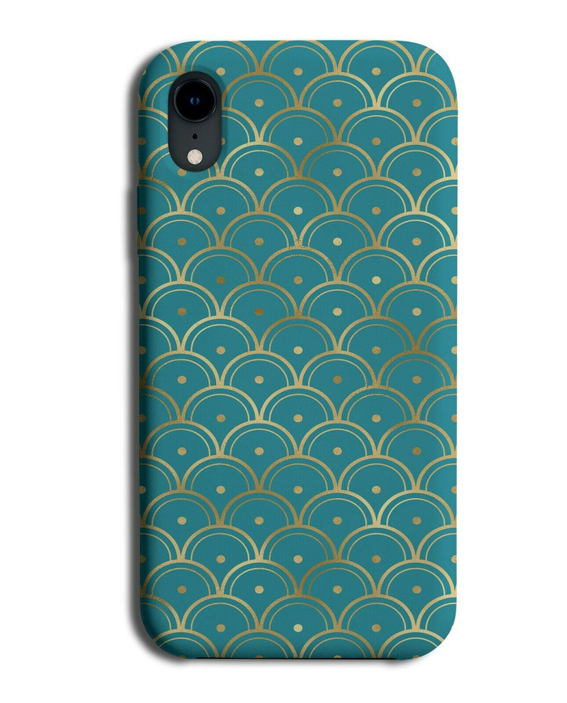 Curved Golden Lining Trim and Turquoise Green Print Phone Case Cover Design G280