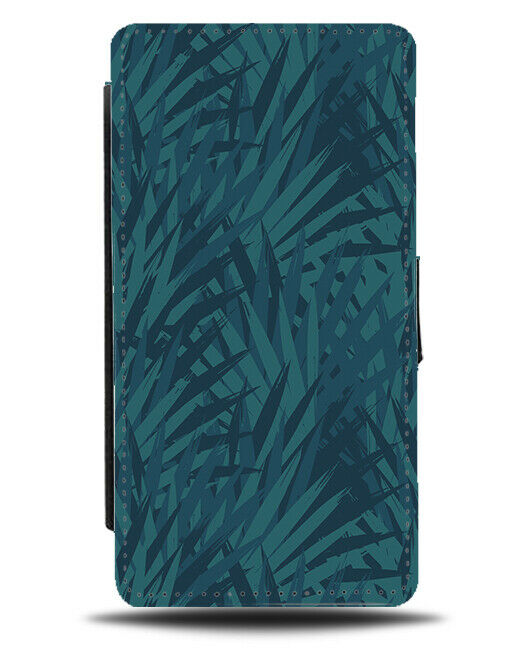 Deep Jungle Hectic Leaves Wallpaper Flip Wallet Case Turquoise Green Blue H477