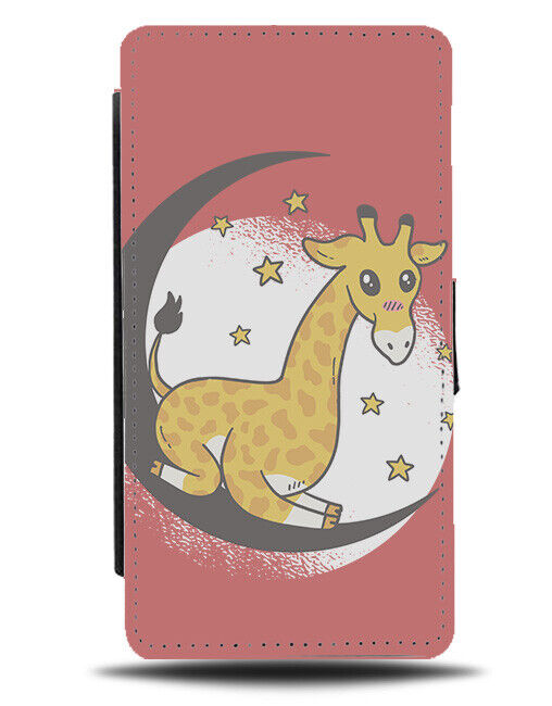 Giraffe On The Moon Flip Wallet Case Giraffes Half Moon Kids Space Cartoon J450