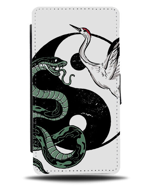 Yin-Yang Flip Wallet Case Yin and Yang & Symbol Snake Crane Snakes Cranes N407