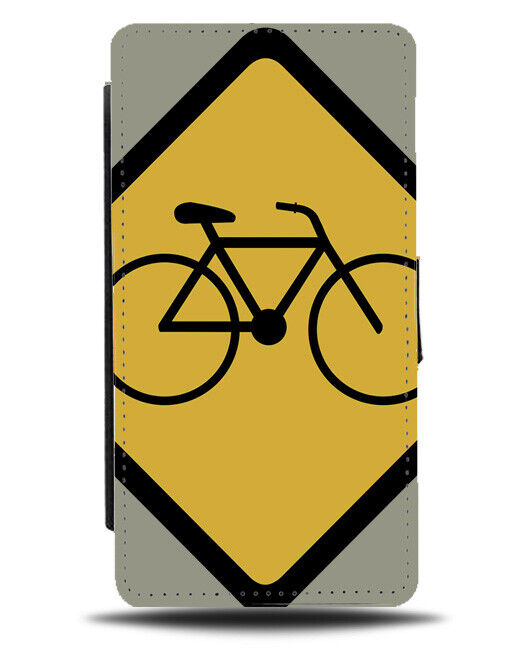 Bike Rider Warning Sign Flip Wallet Case Yellow Road Signs Caution J047
