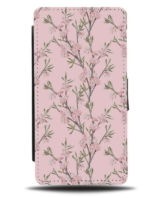 Pink Floral Stencilling Flip Wallet Case Vine Vines Leaf Leaves Light Pink F040