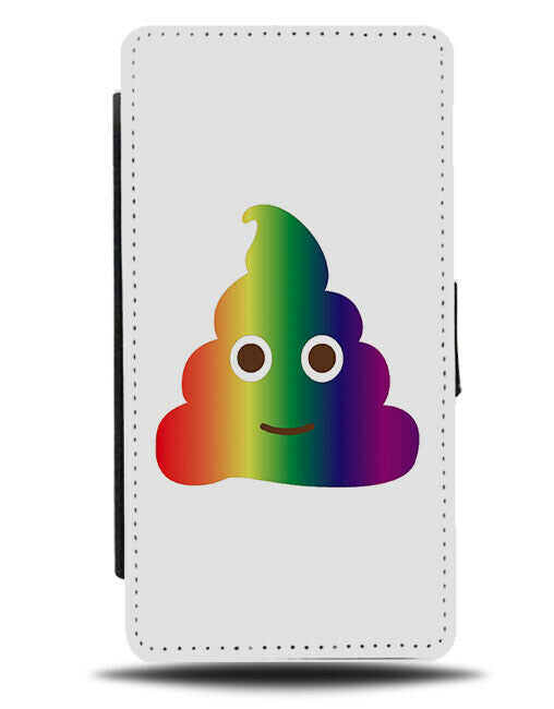 Colourful Rainbow Poo Flip Cover Wallet Phone Case Unicorn Turd Poop Face C343