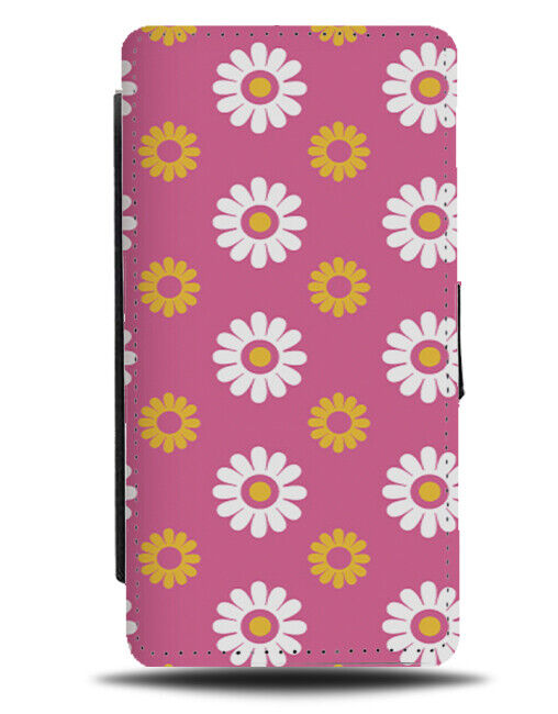 Girls Pink Flower Shapes Flip Wallet Case Floral Daisy Daisies Flowers E637
