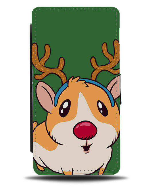 Hamster Reindeer Flip Wallet Case Christmas Funny Fancy Dress Ears Pet J494