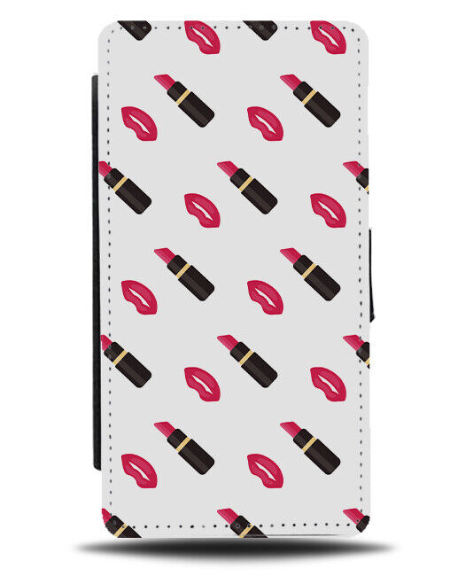 Lipstick and Lips Pattern Flip Wallet Case Lipsticks Lip Girls Girly Women E612