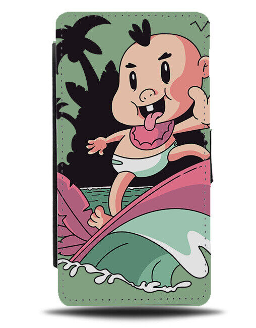 Funny Baby Surfer Flip Wallet Case Babies Kids Cartoon Surfing Palm Tree K312