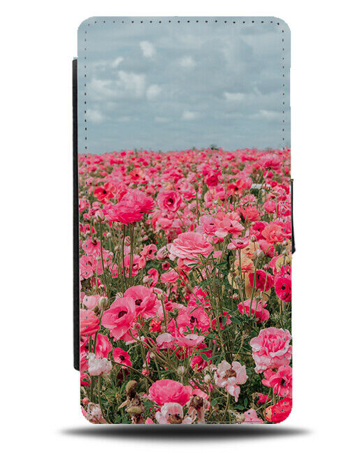 Pink Flower Bed Photograph Flip Wallet Case Flowers Floral Coloured H939