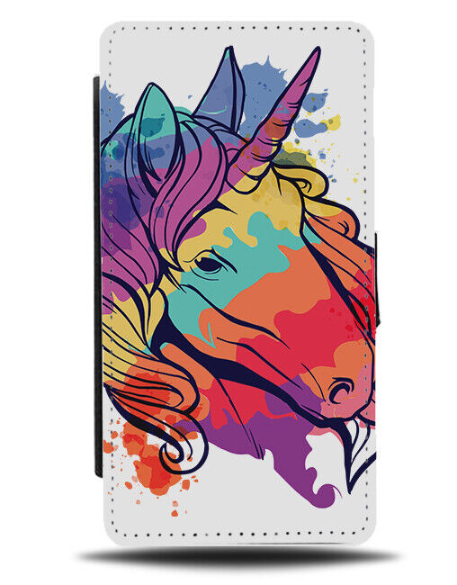 Colourful Unicorn Watercolour Oil Painting Picture Flip Wallet Case Rainbow K205