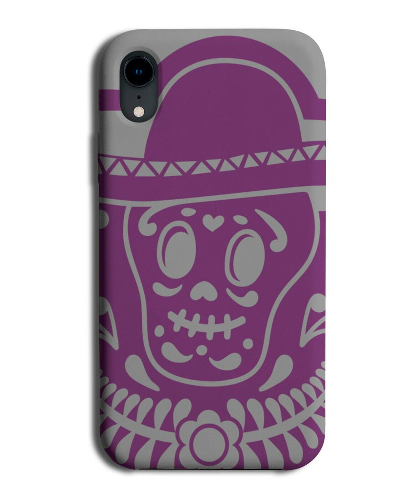 Purple and Grey Mexican Skull Silhouette Shape Phone Case Cover Skeleton J773