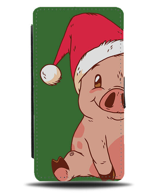 Pig In Christmas Hat Flip Wallet Case Red Santa Hats Animal Wearing Xmas J993