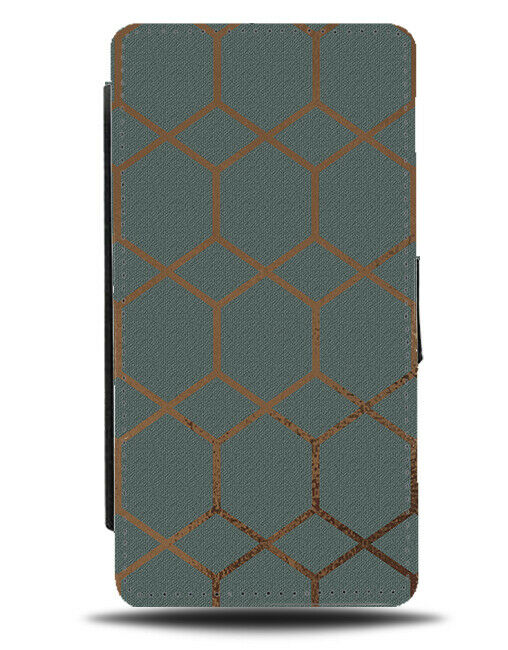 Dark Green and Gold Net Geometric Print Flip Wallet Case Pattern Shapes F874