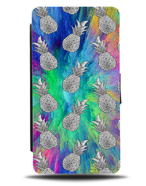 Colourful Waves & Pineapple Shapes Flip Cover Wallet Phone Case Pineapples A360