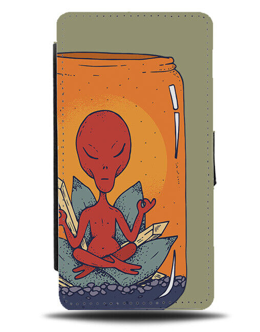 Yoga Alien On Cushion Flip Wallet Case Meditating Funny Spiritual Present i926