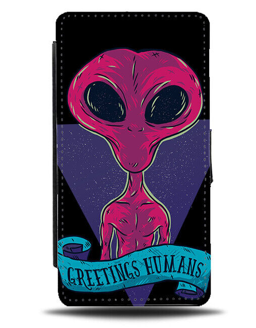 Greetings Humans Flip Wallet Case Alien Greeting Funny Martians Aliens i960