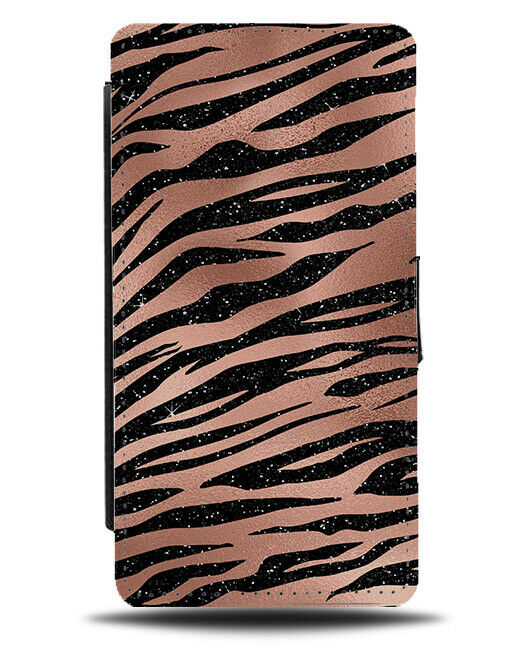 Rose Gold Zebra Markings Flip Wallet Case Glitter Print Glittery Image G024