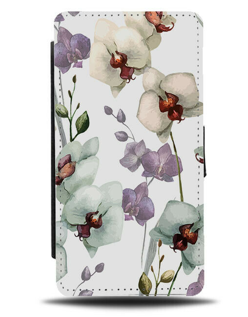 Vintage Floral Orchid Photo Flip Wallet Case Orchids Purple White H016