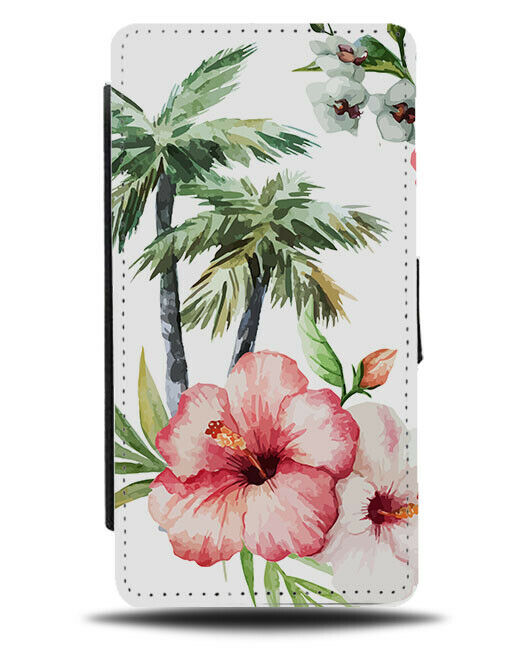 Pink Gladiolus Painting Picture Flip Wallet Case Palm Tree Artistic Art G974