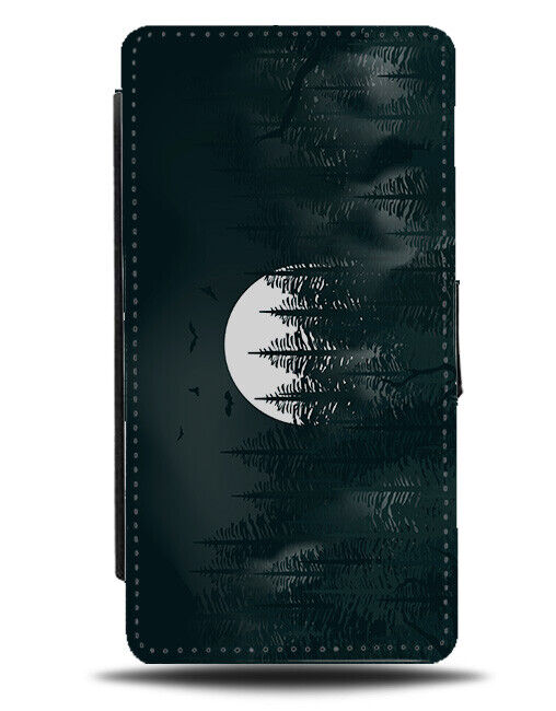 Full Moon Over The Trees Cartoon Flip Wallet Case Spooky Tree Silhouette J012