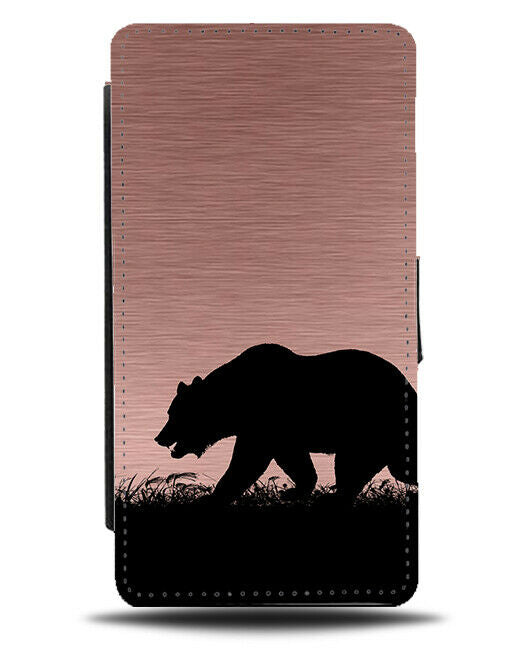 Bear Silhouette Flip Cover Wallet Phone Case Bears Rose Gold Coloured i106