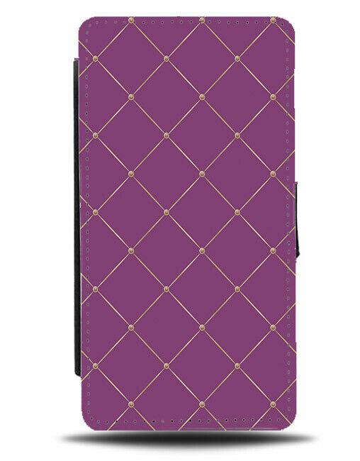 Dark Purple and Gold Trim Chequered Design Flip Wallet Case Squares Shapes G216