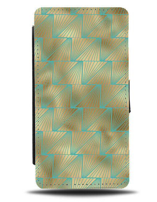 Fashionable Golden and Green Diagonal Lined Flip Wallet Case Trippy Tripped G289
