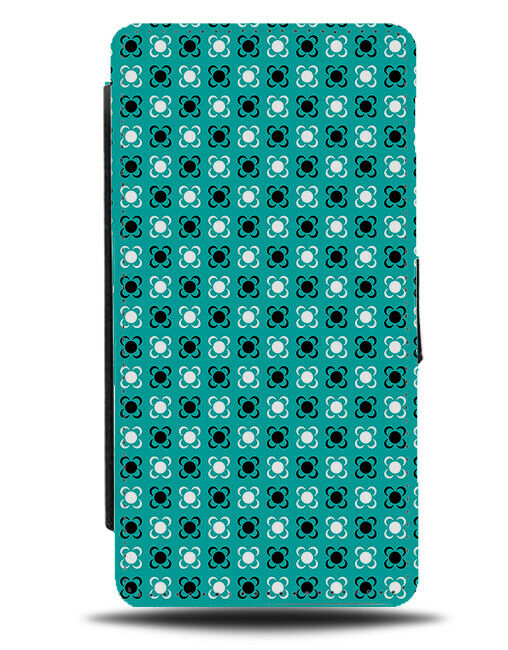 Turquoise Green Flip Wallet Case Black White Chequered Dots Dotted Shapes G616