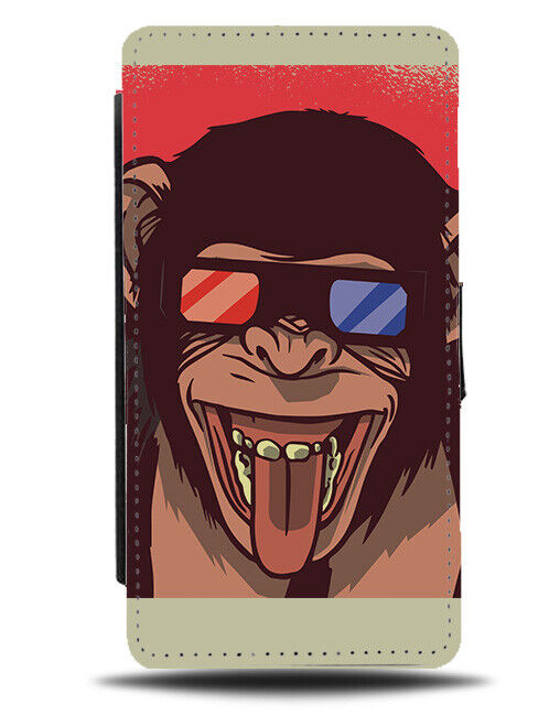 Funny Chimpanzee In 3D Glasses Flip Wallet Case Chimpanzees Monkeys J811
