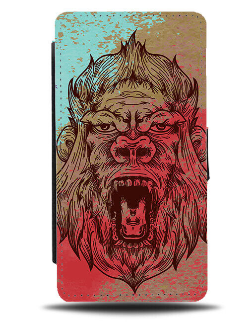 Angry Gorilla Drawing Flip Wallet Case Painting Gorillas Face Monkey E662