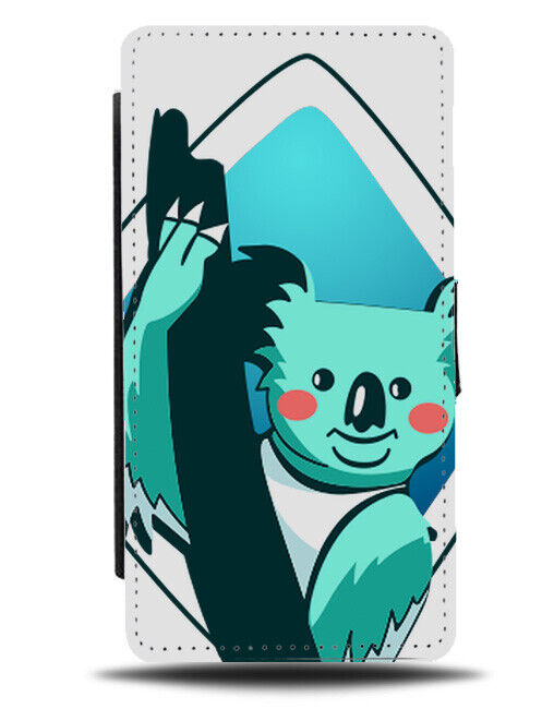 Happy Neon Blue Koala Flip Wallet Case Koalas Bear Mint Turquoise J674