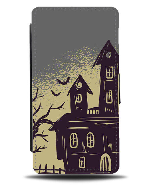 Cartoon Haunted House Flip Wallet Case Drawing Print Spooky Mansion Kids J013