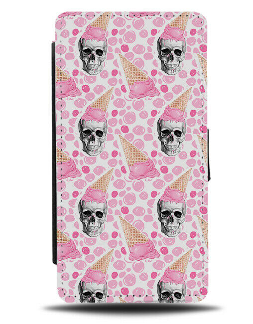 Vintage American Girly Ice Cream Skull Flip Wallet Case Pink Polka Dot USA F821