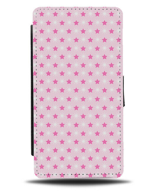 Pink Stars Flip Wallet Case Starry Pattern Star Shapes Hot Pink And White & G257