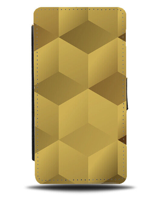 Light Gold Coloured Geometric Cubes Flip Wallet Case Print Pattern Design E621