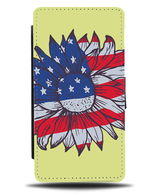 American Daisy Flag Flip Wallet Case America Stars and Stripes Flower K375