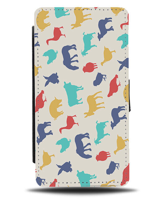 Childrens Colourful Farm Animal Shapes Flip Wallet Case Silhouettes Animals E567