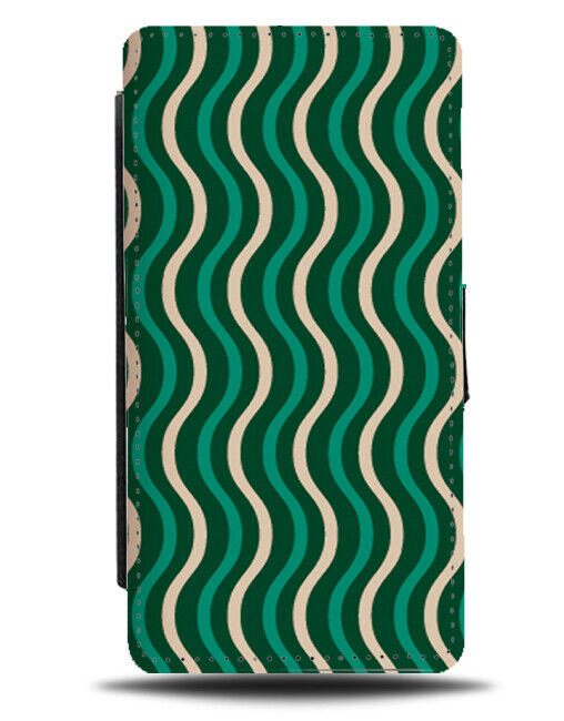 Green and Cream Wavy Lines Flip Wallet Case Waves Wave Squiggles E642