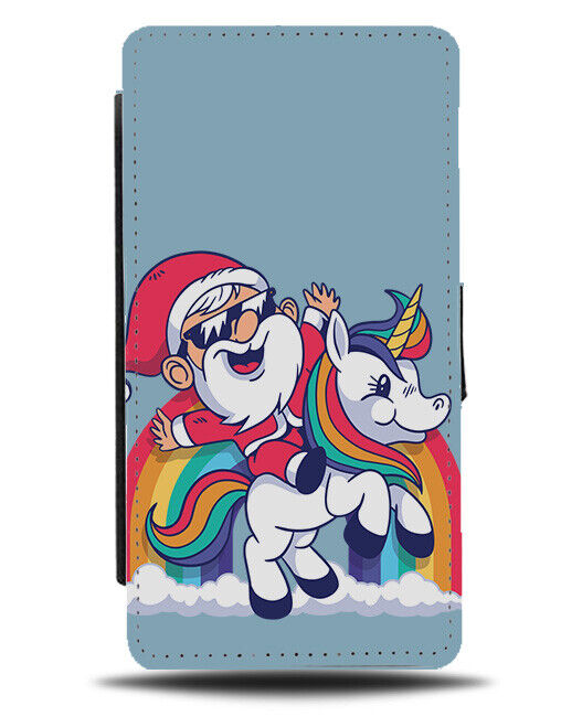 The Christmas Unicorn Flip Wallet Case Cartoon Santa Clause Xmas Rainbow K404
