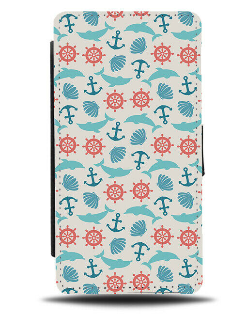 Sailor Pattern Design Flip Wallet Case Cartoon Sailing Wheel Boat Captain F606