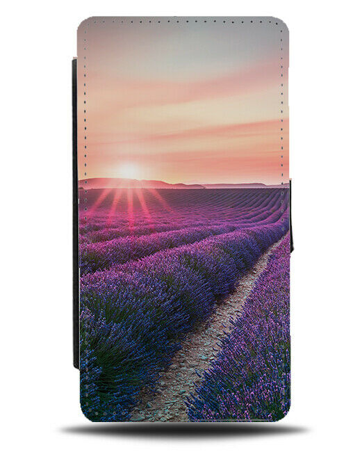 Sunset Lavender Field Flip Wallet Case Fields Flowers Purple Lilac Violet L043