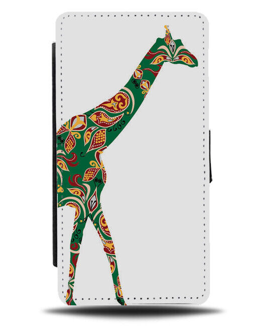Dark Green Tribal Giraffe Design Flip Wallet Case Tribalistic Floral J448