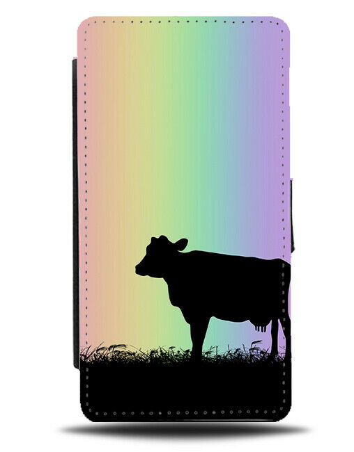 Cow Silhouette Flip Cover Wallet Phone Case Cows Rainbow Colourful Kids I080
