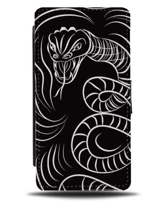 Black and White Snake Outline Drawing Flip Wallet Case Snakes Cobra Sketch K298