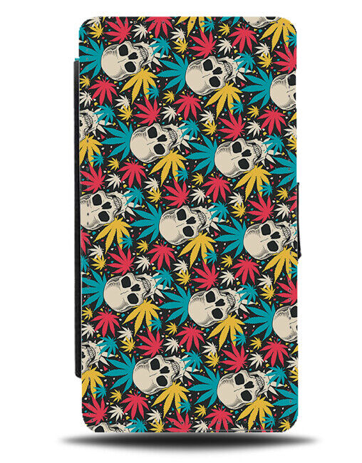 Colourful Skulls and Cannabis Leaves Flip Wallet Case Weed Stoner Skull E623