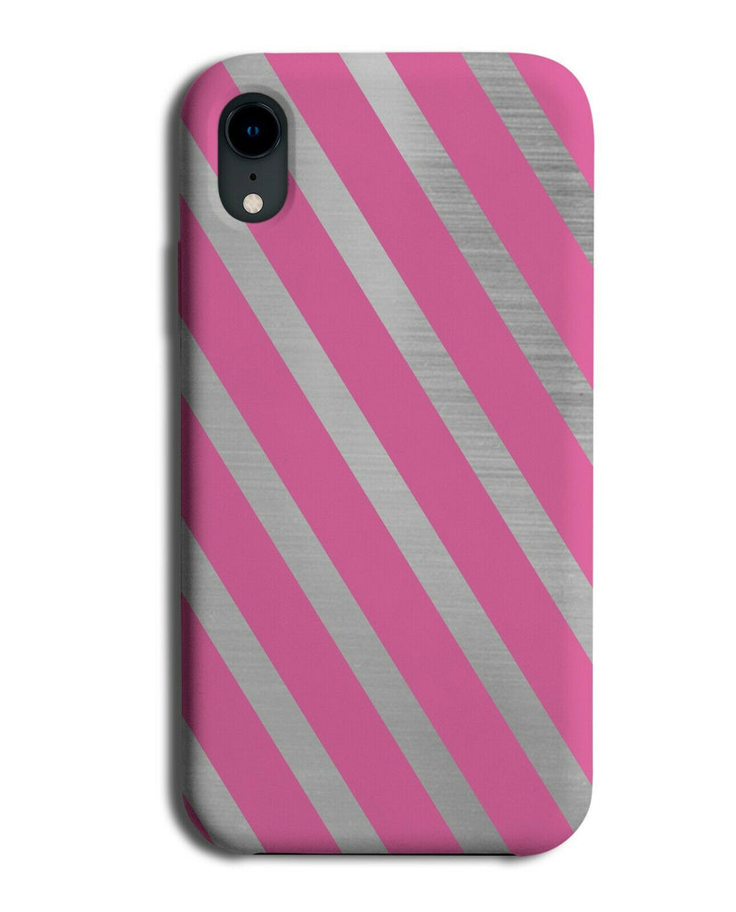 Hot Pink and Silver Striped Phone Case Cover Stripes Coloured Grey i878